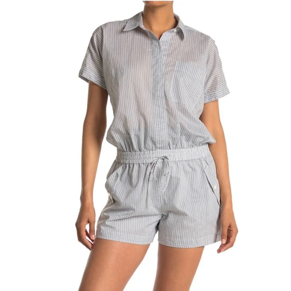 James Perse Pants - JAMES PERSE | White and Blue in Vintage Striped Romper Sz. 2 or a Medium